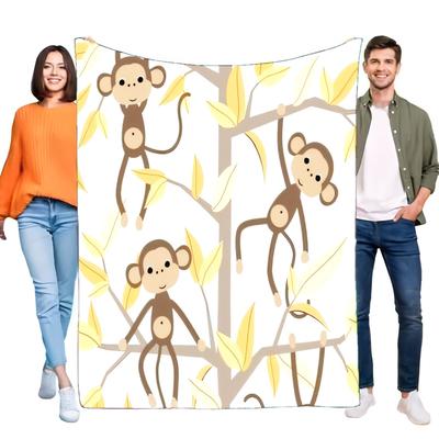 Cute Cartoon Monkey Blanket Soft Cozy Throw for Kids, Lightweight Bed Sofa Cover for Nursery Decor, Perfect Gift for Birthdays a