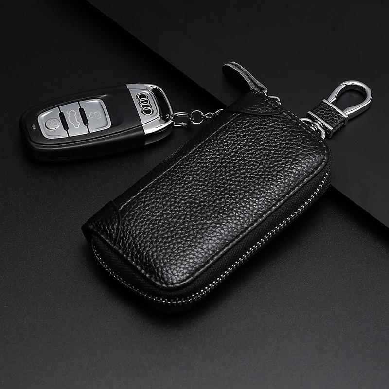 

Унисекс, натуральная кожа, органайзер для ключей от машины, многофункциональный чехол на молнии со съемным ремешком, универсальная посадка чёрный