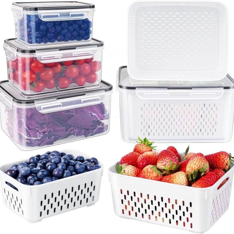 Simple and Durable Food Sealed Fresh-keeping Box Food-grade Fruit and Vegetable Drain Storage Box Freezer Storage Box with Lid