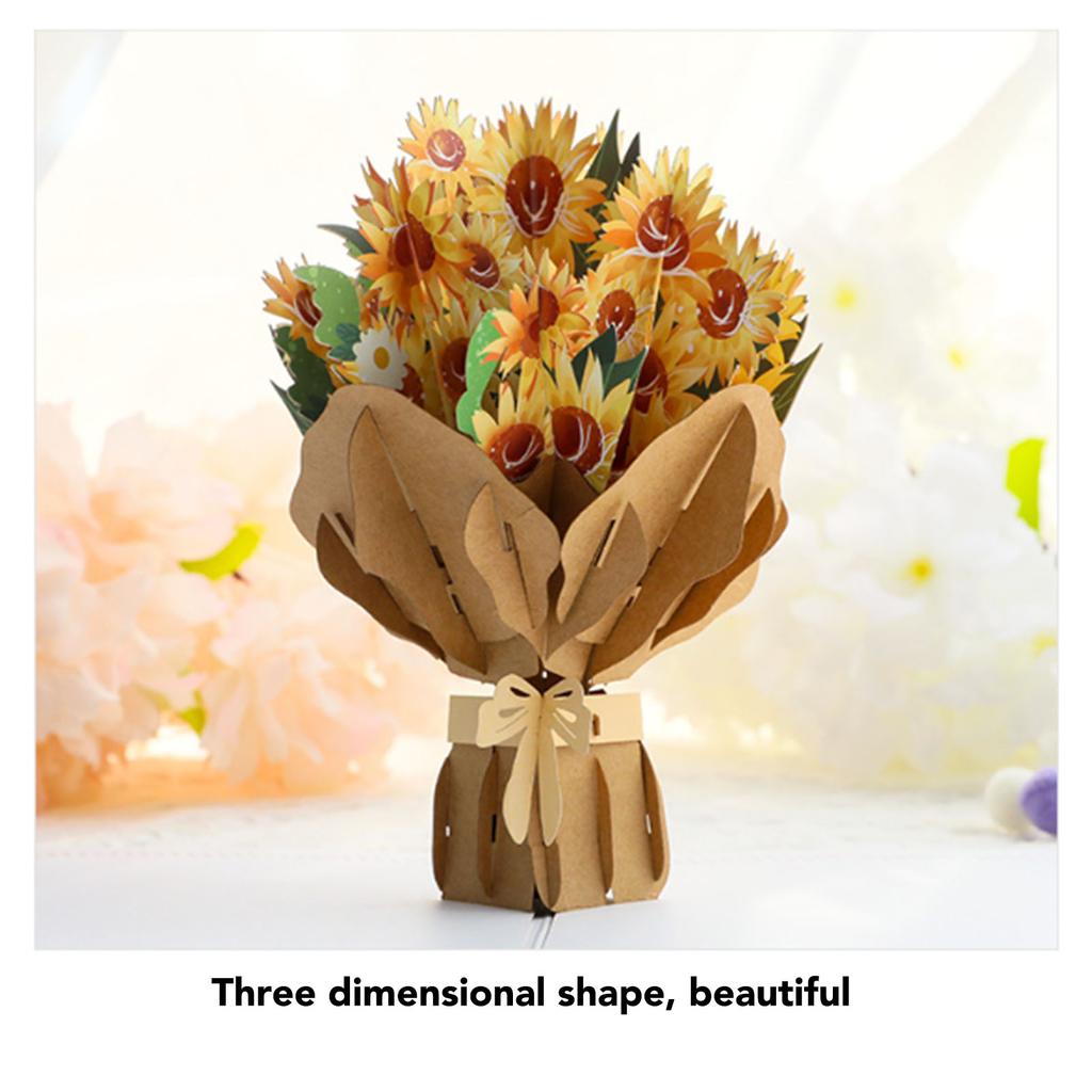 3D Sunflower Greeting Card Foldable Repeatedly Exquisite Flower Greeting Card for Valentine Day