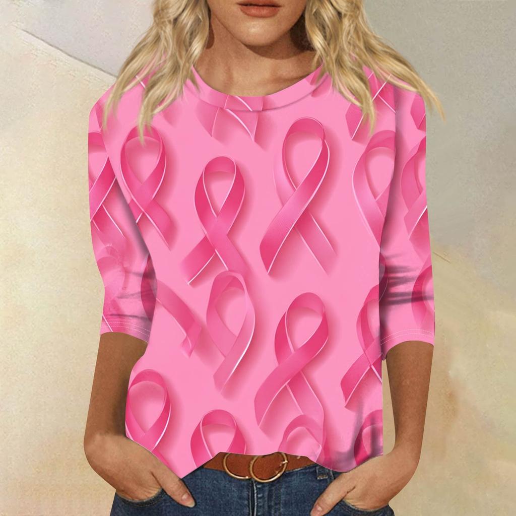 Women's Fashion Casual Seven Split Sleeve Printed Loose Round Neck Top