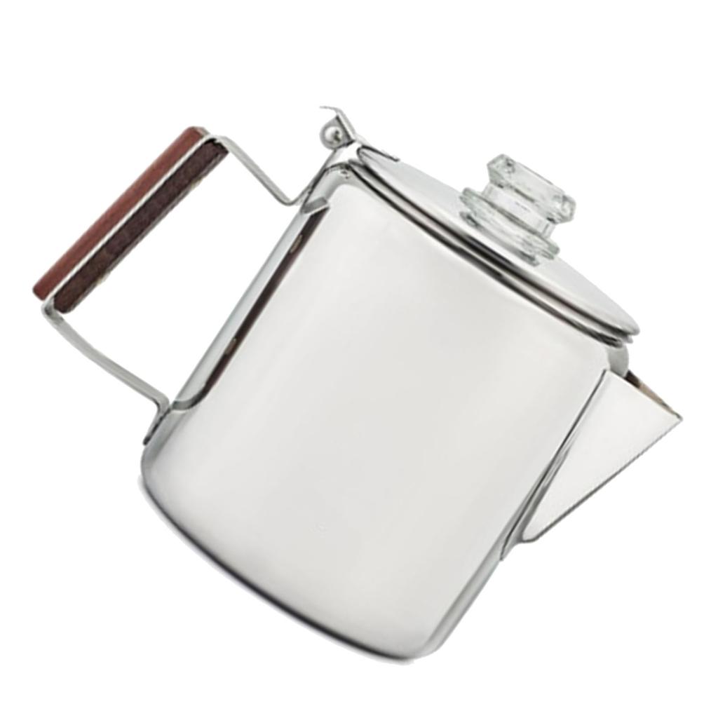 Stovetop Coffee Pot Stainless Steel Coffee Percolator with V Spout Wood Handle Multi Stove Compatible for Camping