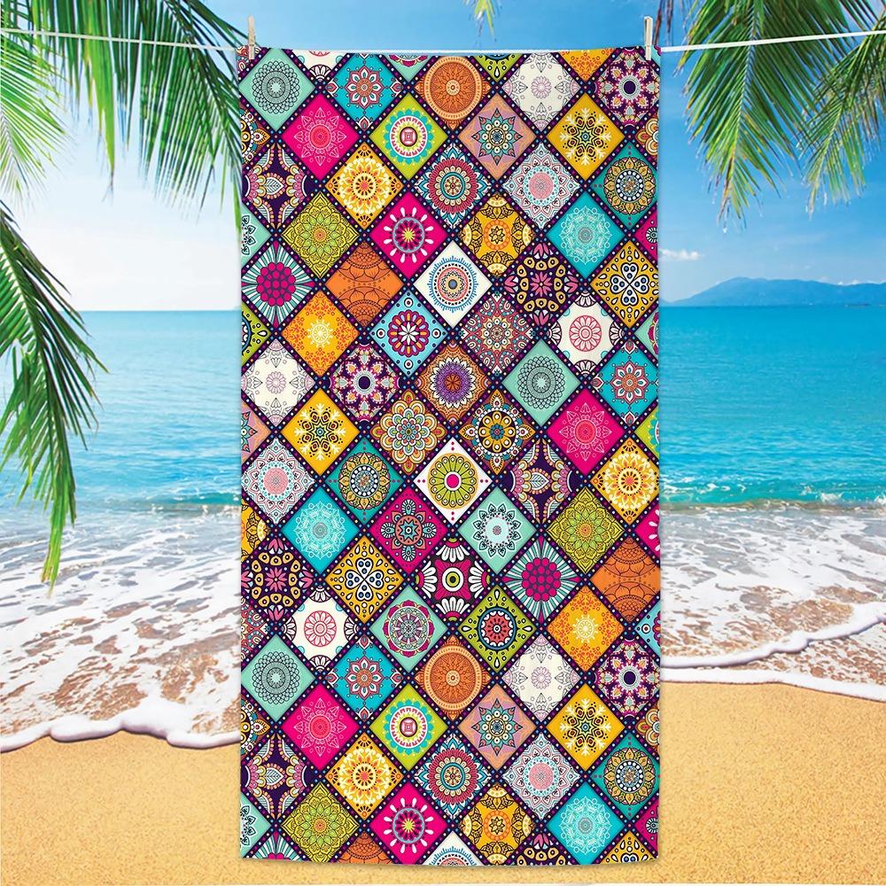 Purple Mandala Beach Towel Sand Free Quick Dry Microfiber Bath Towel Bohemian Floral Large Towels for Summer Vacation Seaside