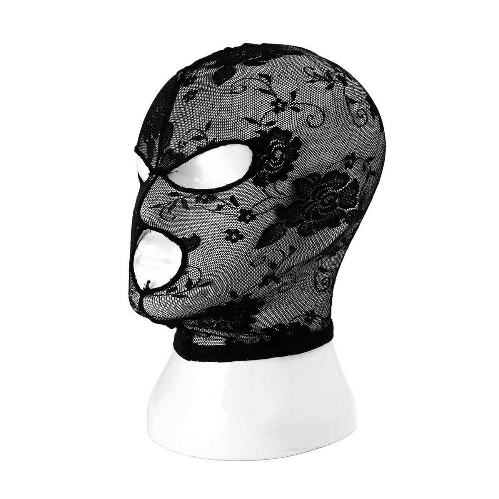 Sexy Black Lace Mask See-through Full Face Hood Fashion Cosplay Headgear  Parties