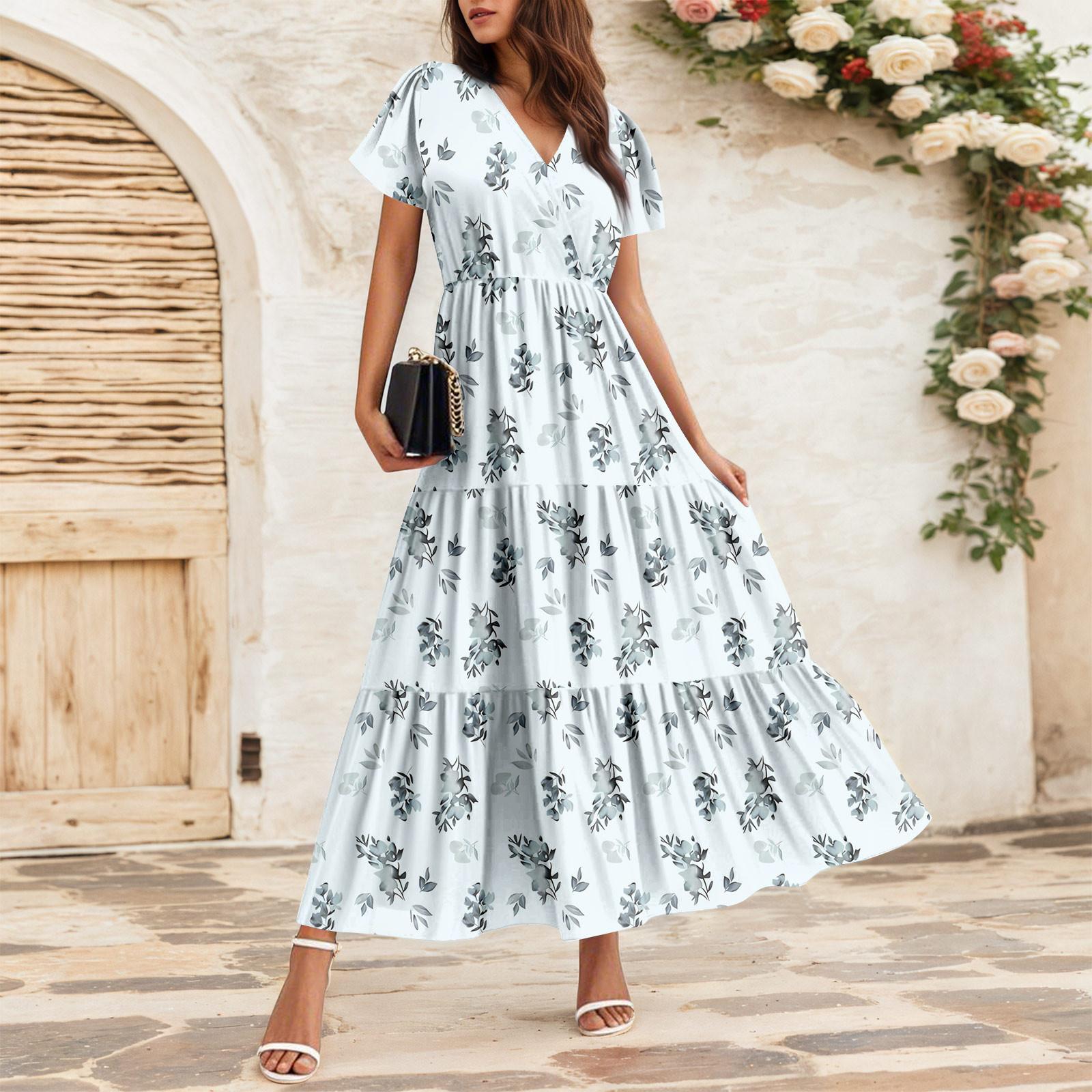 

Женские струящиеся платья Женские летние платья Повседневные платья макси с коротким рукавом Официальные платья макси XXL