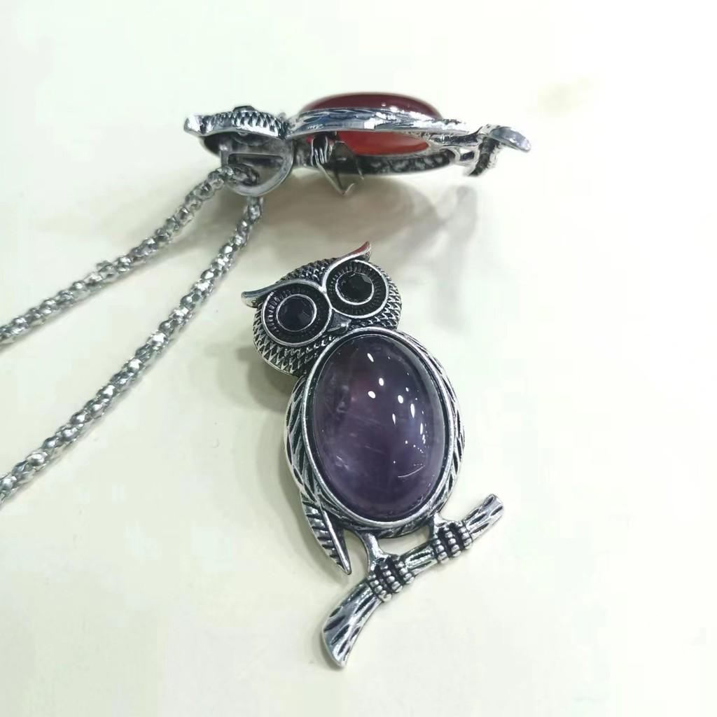 Owl Pendant Brooch With Natural Stone Embedding For Fashion Accessories