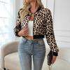 Womens Leopard Print Short Zip-Up Jacket Casual Stand Collar Bomber Style Lightweight Outerwear Office Daily Wear