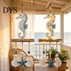 Jute Rope Wall Hanging Lighted Coastal Wooden Ornament, Nautical Fish Shell Starfish Sign with Handmade Beach Vibe Art Warm LED Lights, House