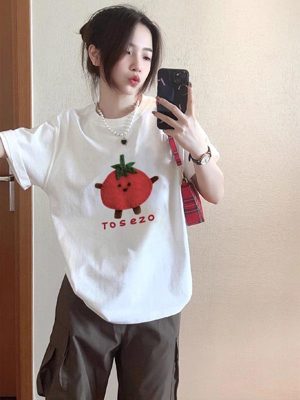 

Women s Summer 2025 Retro White Cotton Short Sleeve Slimming T-Shirt L белый