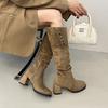 Retro Versatile Design Thick Heel Tall Knight Boots Women's 2025 Autumn and Winter New Suede Maillard Fashion Boots