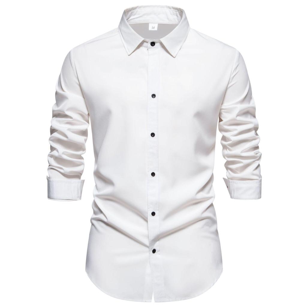 Men's Comfortable Solid Color Shirts Long Sleeve Shirt Casual Business Shirt for Men Lightweight Work Breathable Lapel Shirts