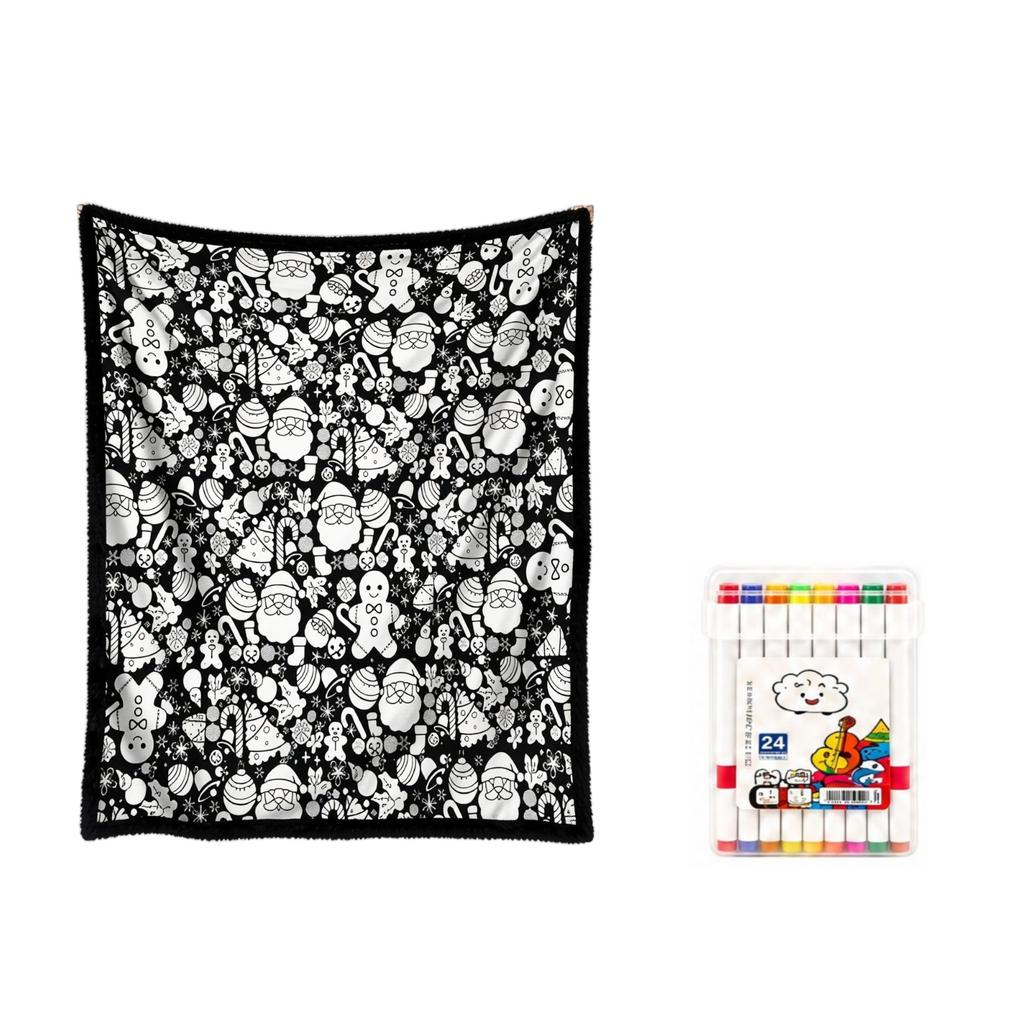 Christmas Coloring Tablecloth with Color Markers, DIY Gift for Kids Family Holiday Activity
