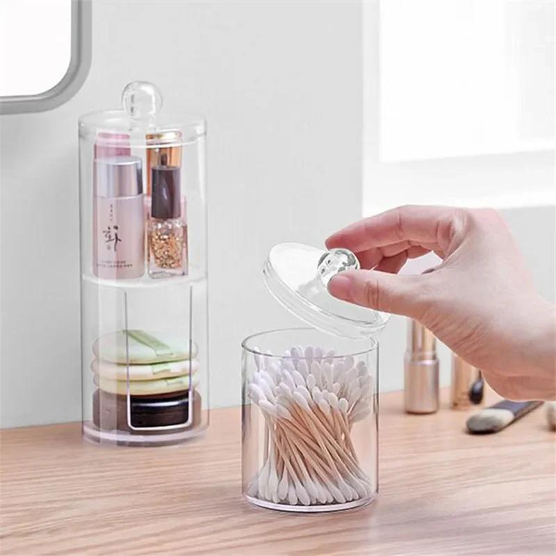Acrylic Makeup Organizer Cotton Swabs Container Cosmetic Makeup Cotton Pad Organizer Jewelry Storage Box(Empty Box)