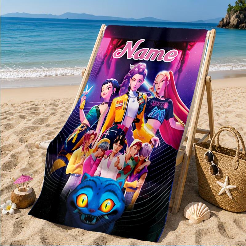 Custom Name KPop Cartoon Beach Towel Microfiber Beach Towel, Lightweight and Quick-Dry, for Summer Travel, Swimming Pool Gift