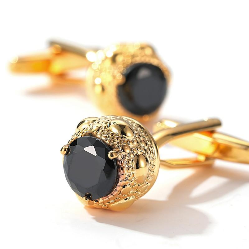 Men s Cufflinks Light Luxury Set With Black Zircon Round Buttons Metal Jewelry copper