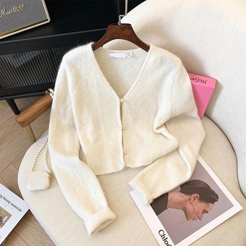 Sweet V-neck Knitted Cardigan Women's Autumn and Winter Short Sweater Jacket Top