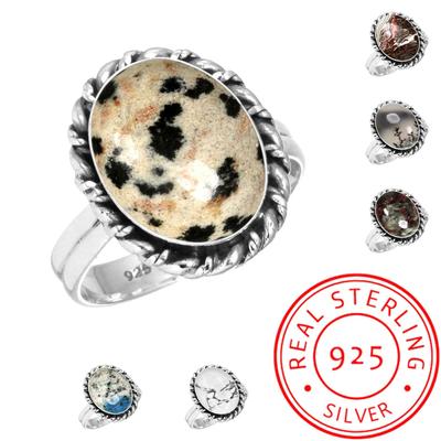 925 Sterlingsilber Ring Damen Edelstein Handgefertigter Schmuck Hochzeitsgeschenk Crazy Lace Achat Dalmatiner Dendrit Opal Eudialyt Howlith K2 Jaspis Mode
