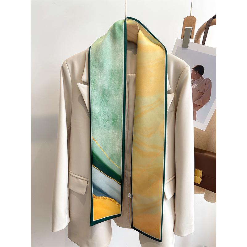 Skinny Luxury Design Floral Print Ribbon Silk Scarf Women Soft Headband Neckerchief Foulard Hairband Neck Hands Bag Ties Satin