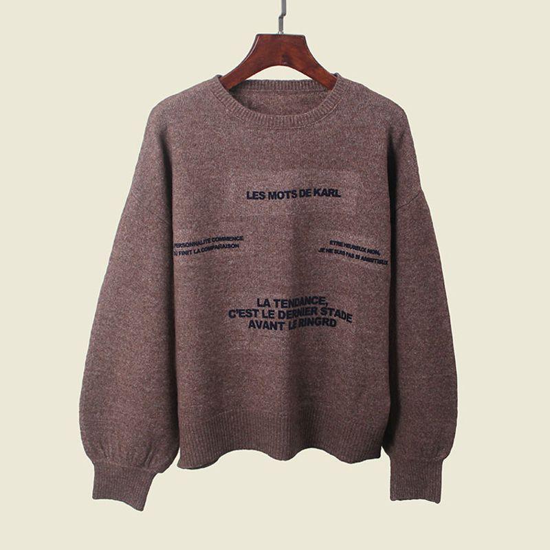 Japanese Order Loose Version Lantern Sleeve Wool Knitwear Foreign Trade Original Order Preppy Style English Letter Crew Neck Pullover Tops