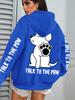 Talk To The Paw Cartoon Dog Printwomens Hoodies Loose Y2K Hoody Fleece Pocket Hoodie Autumn Multicolor Female Sportswear