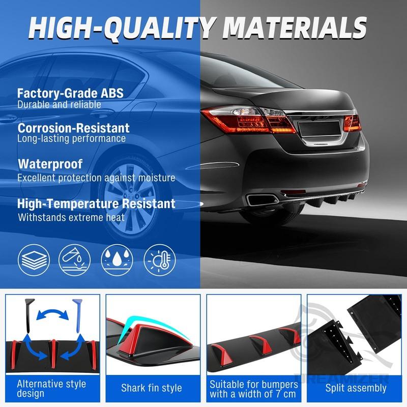 Universal Black Blue Red Shark Fin Three-Section Car Rear Bumper Lip 5-Fin Diffuser Universal Spoiler A Body Kit For Honda