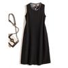 Crochet Lace Dress Black Dress! Elegant Women's Pearl Round Neck Sleeveless over-the-Knee Ramie Cotton Dress Summer Non-Ironing