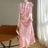 Retro New Chinese Style Silk Cotton Dress for Women with High-end Standing Collar Button Chinese Style Printed Mid-length Base Long Skirt