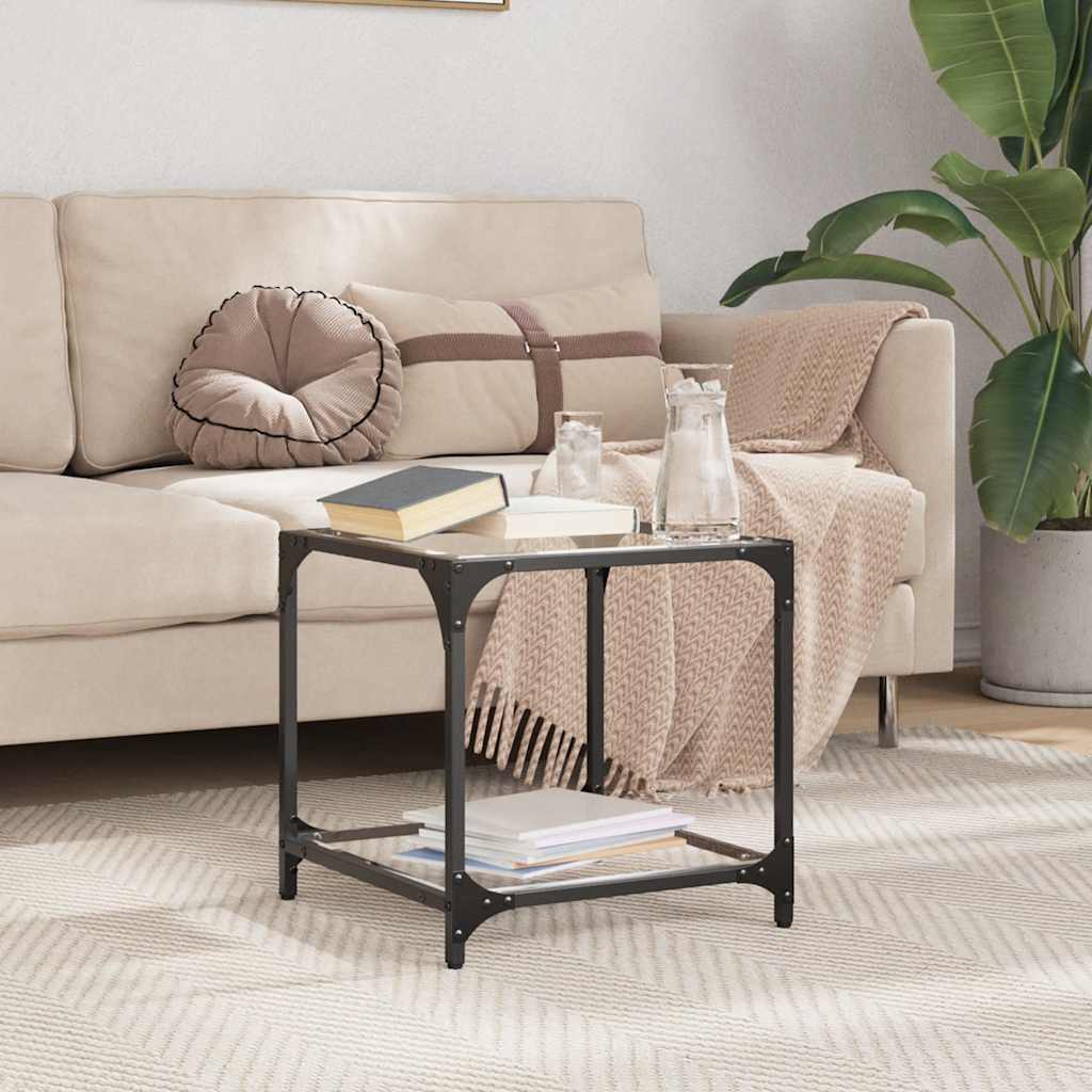 Coffee Table with Glass Top Black Transparent 40 x 40 x 40 cm Steel