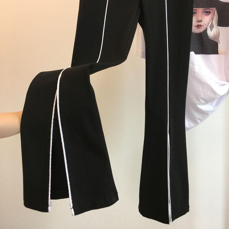 Spring and Autumn Women's Pants Casual Elastic Waist Look Thin and Contrast Three-dimensional Slim Stretch Flared Pants with Slits