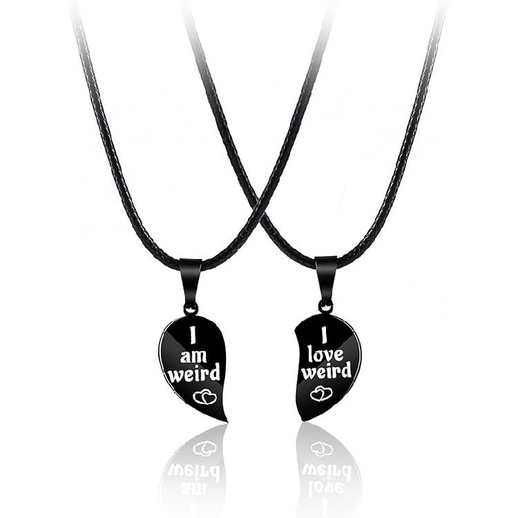 I Love Weird Broken Heart Puzzle Couple Friendship Pendant Necklace Set of 2 Bestie Long Distance Best Friends Valentines Day Gifts A silver