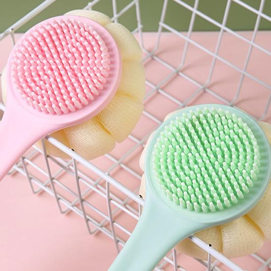 Badebürste mit verlängertem Griff, doppelseitig, vergrößertes Badeblasennetz, weiche Borsten, Badebürste zum Schrubben