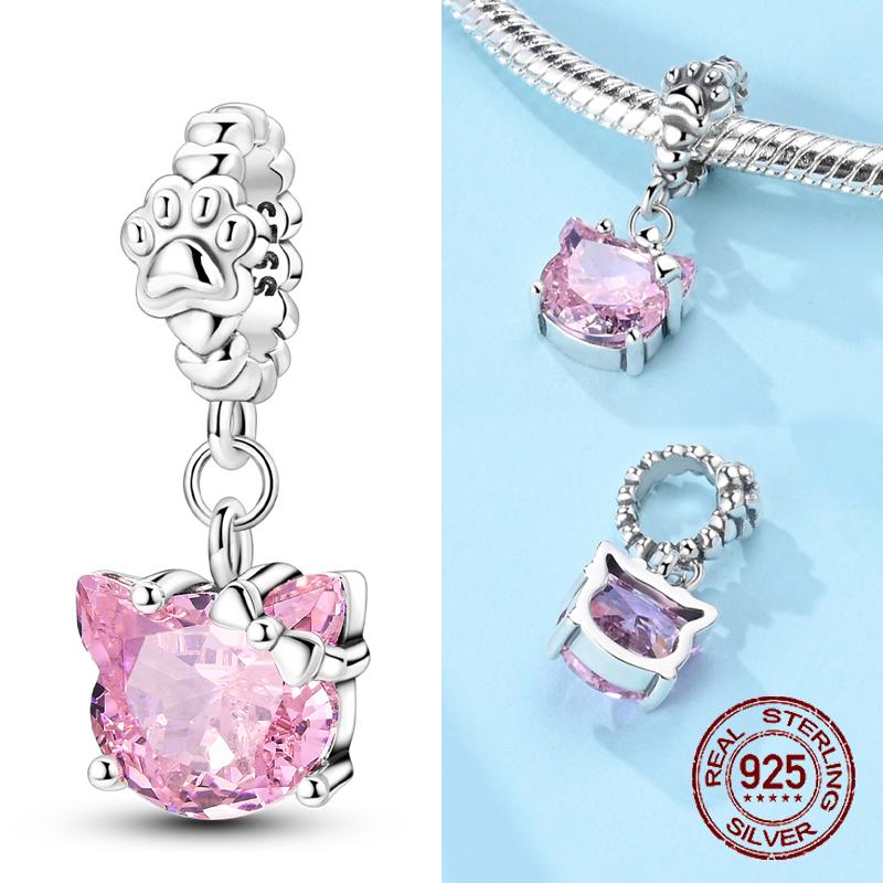 Copper Charms Cute Black Cat Shiny Star Moon Beads Pendants For Original Bracelet Fine Jewelry For Women Gifts Diy