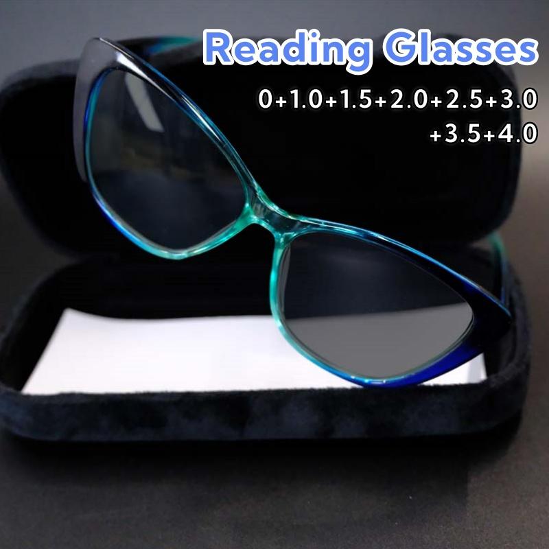 Fashionable Cat Eye Shape Presbyopic Sunglasses Travel Beach UV Protection Color Splicing Fashionable Eyeglasses 0 To +4.0 Lady Gentleman
