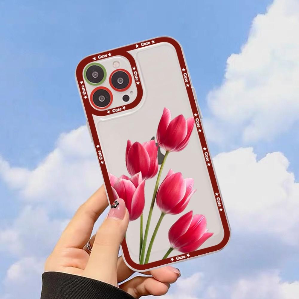 Red Poppies Tulip Rose Phone Case For iPhone 15 11 12 13 14 Mini Pro Max XR X XS TPU Clear Case