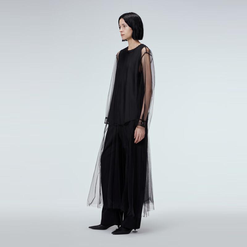 JNBY 2023 Fall Round Neck Mesh Long Sleeve Dress