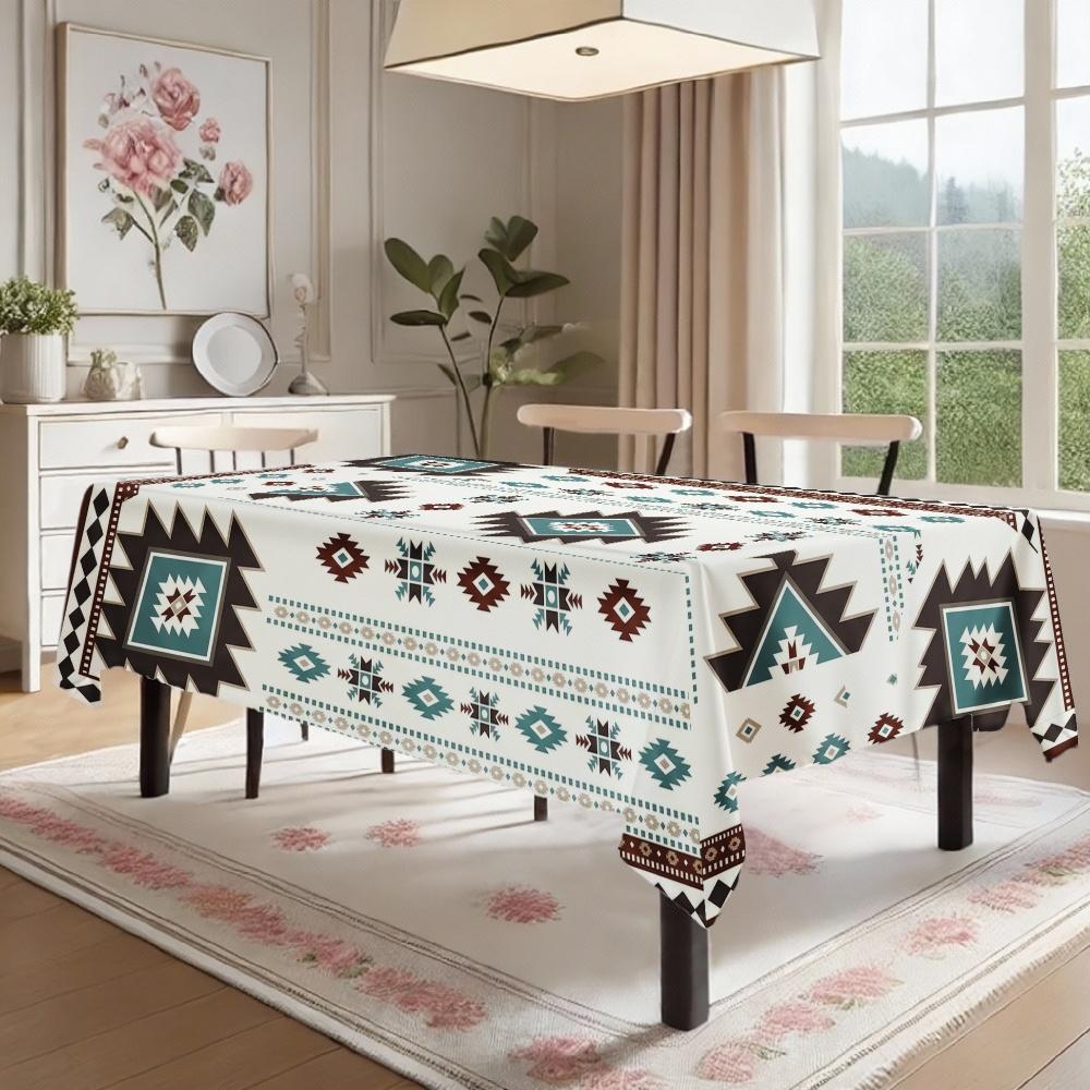 Tribal Geometric Rectangle Table Cloth for Table Decor Kitchen Dining Waterproof Reusable Tablecloth for Tables Dining Room