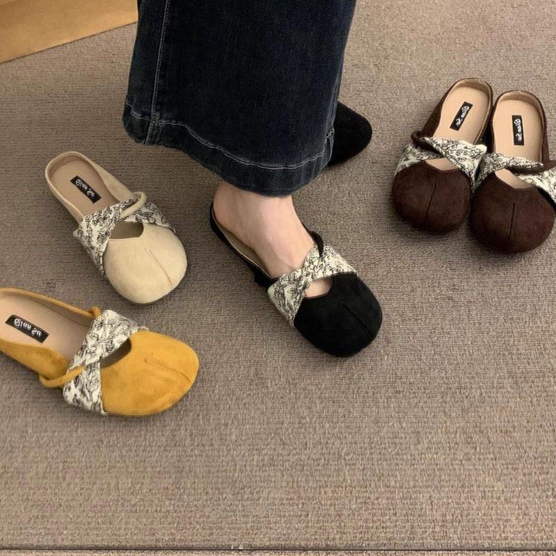 

2025 your summer new gentle day without heel lazy with skirt French bag head half slippers women s summer wear 40 жёлтый