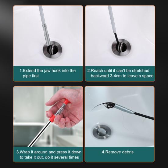 2ks Bagr na kanalizační potrubí Nástroj na odstranění ucpaného odtoku 4 drápy Design Extra dlouhé Ohebné Ohebné zařízení na čištění kanalizačního bagrovacího zařízení