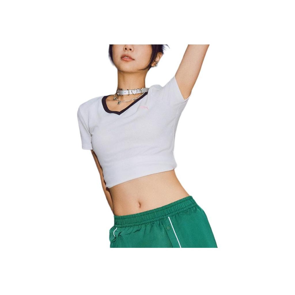 Puma Comfortable Slim Fit V-Neck Short Sleeve T-Shirt Women Tops White 633073-02