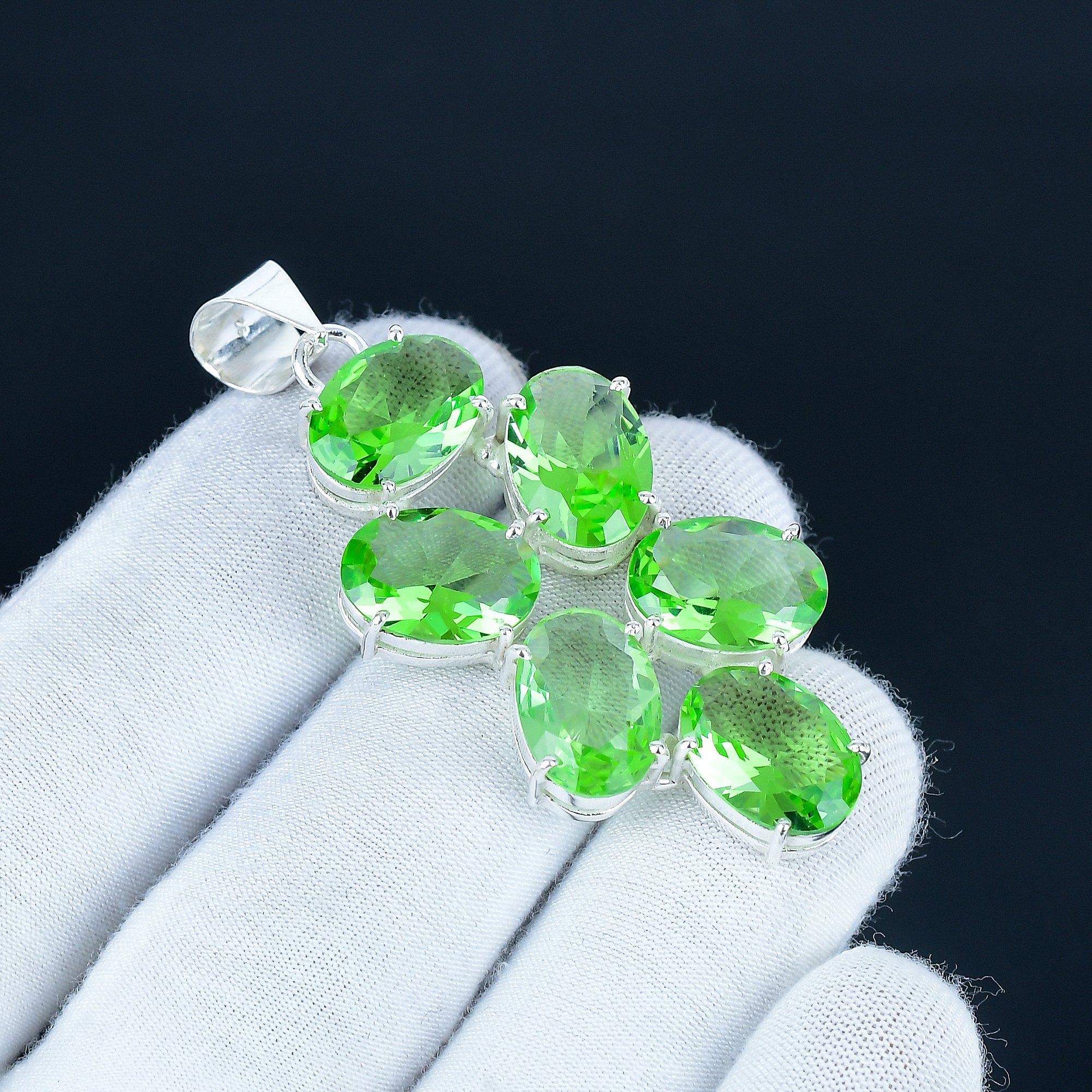 

Кулон с драгоценным камнем зеленый аметист из серебра 925 пробы - Дизайн ручной работы, Ювелирное украшение на каждый день, Уникальный кулон с зеленым аметистом в подарок для него 2.5 зелёный