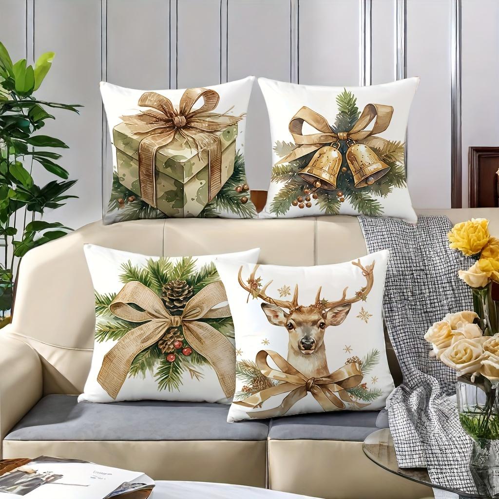 Christmas Decorative Pillows With Gift Bell Deer Pattern Polyester pillowcase, sofa decorative cushion cov Headboard Pillow