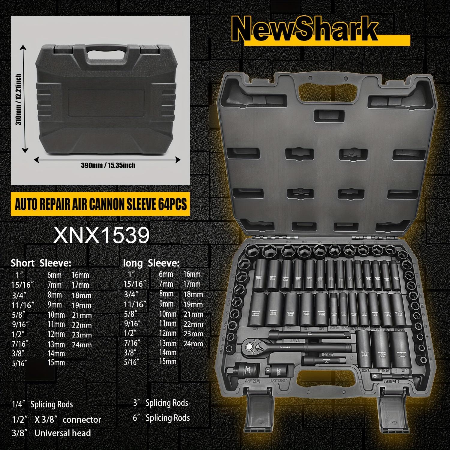 

Набор ударных головок 64 шт., SAE и метрические, 72-зубцовая трещоточная рукоятка, переходник, удлинители, универсальный шарнир, адаптер для электроинструмента