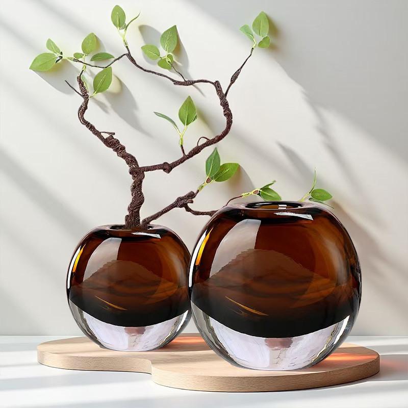 Light Luxury Vase with Thickened Caramel Colored Glass Vase Living Room Bedroom Dining Table Flower Vase, Soft Decoration Decor