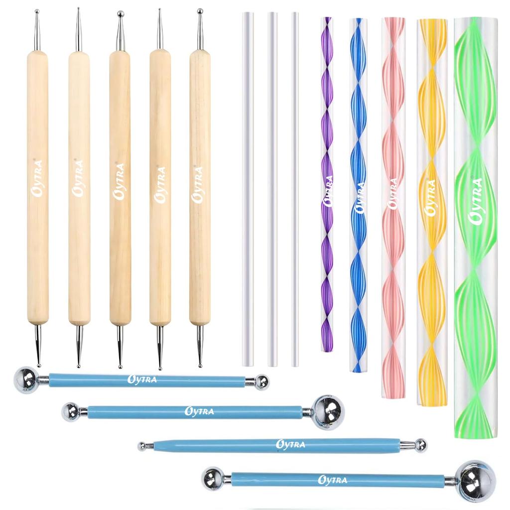Oytra Art Tools for Mandala Nail Art 17 Pieces Painting Shaping Dotting Embossing Stainless Steel Ball and Wooden Tools Cake Decoration for Polymer