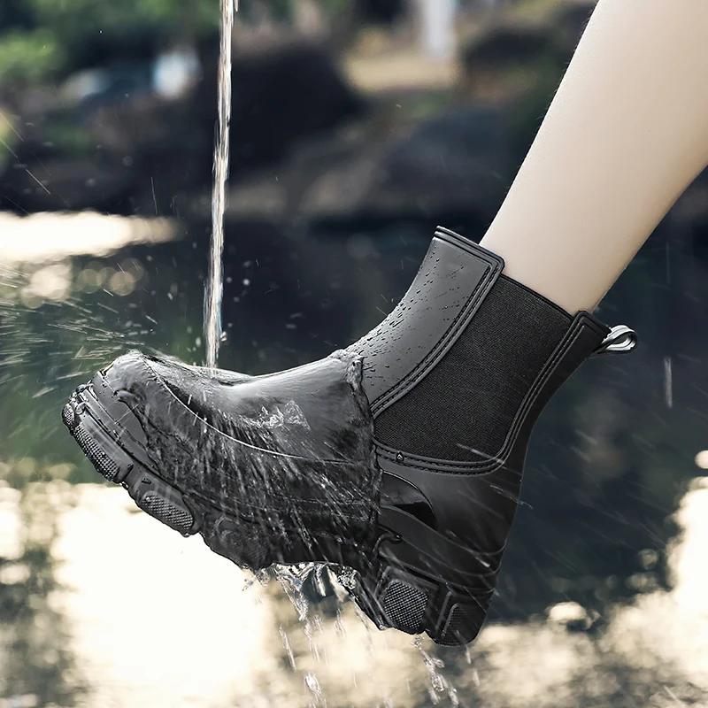 Fashion Rain Boots for Women Fashionable Short-Tube Waterproof Shoes for Outer Wea New Mid-Tube Chelsea Waterproof Anti-Slip Rain Boot