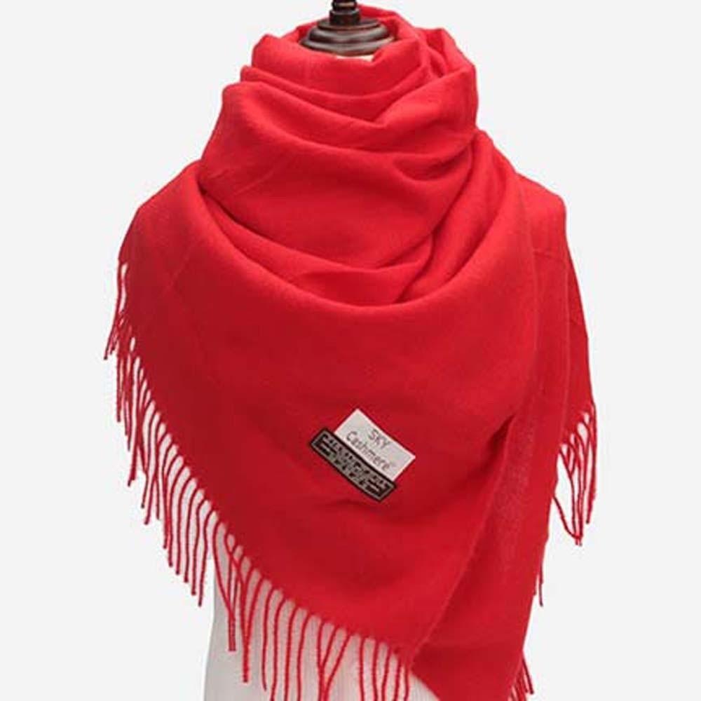 Soft Classic Wool Scarf Windproof Long Neckscarf with Tassel Cold-proof Solid Color Shawl Outdoor