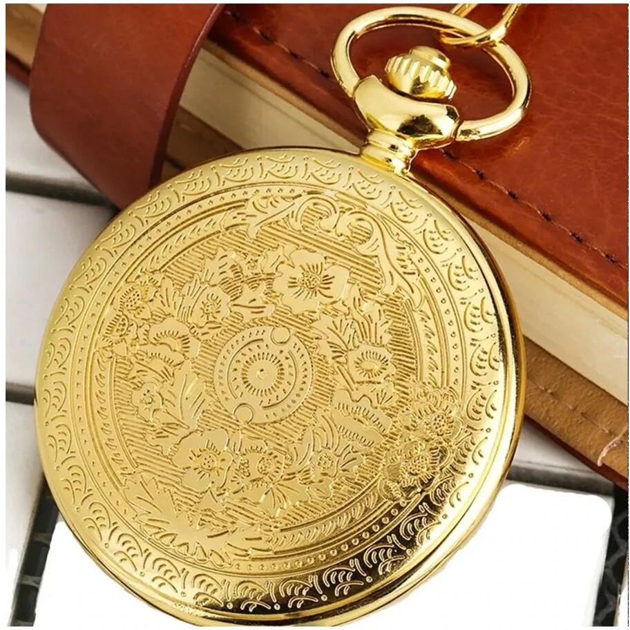 Antike Steampunk Vintage römische Ziffern Quarz Taschenuhr Goldgehäuse Halskette Anhänger Uhr Kette Herren Damen