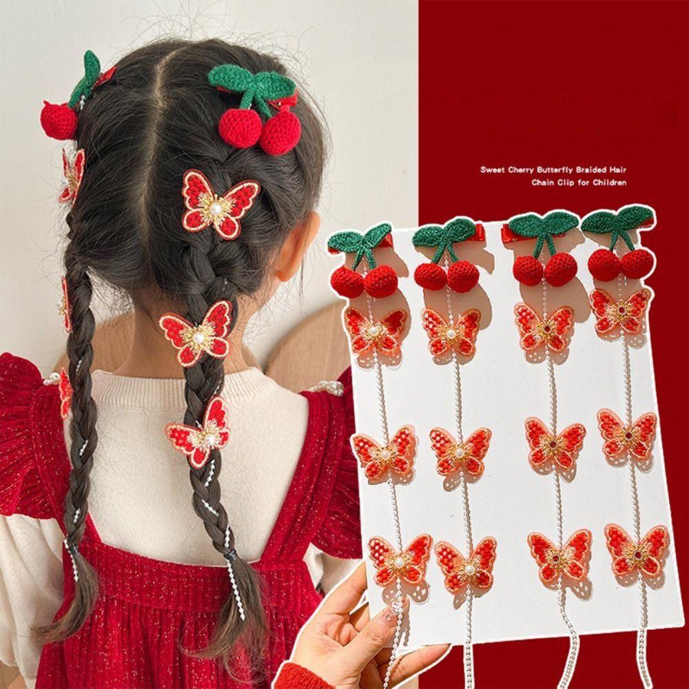 

Tassel Braided Hair Chain Red Hair Clip Cute Pearl Braided Hairpin Pearl