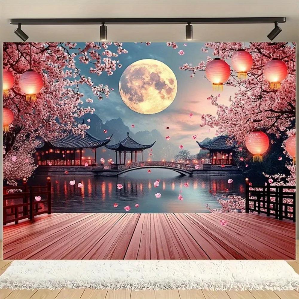 Chinese Wind Moon Night Cherry Blossom Theme Background Family Gathering Party Decoration Photography Studio Background Props