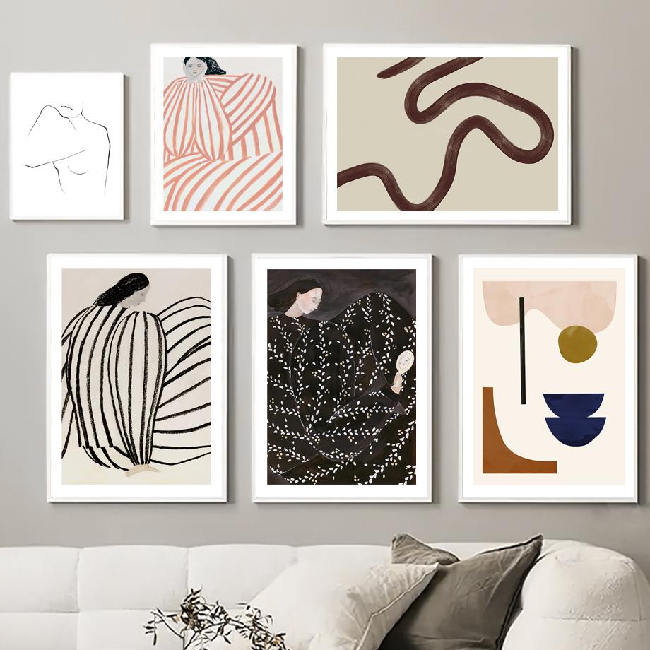 Abstract Striped Girl Line Body Geometry Wall Art Canvas Painting Nordic Posters And Prints Wall Pictures For Living Room Decor